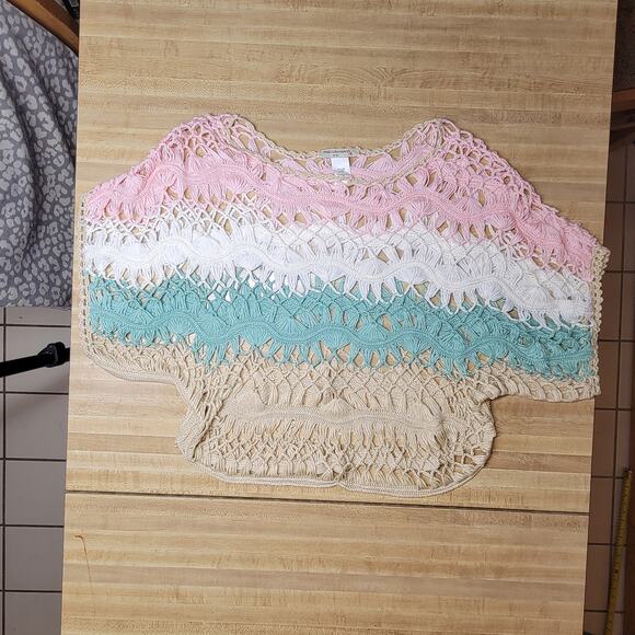 Vivid Collection of NY Women's L Multicolor Crochet Knit Boho Beach Cover-Up Top - Picture 2 of 5